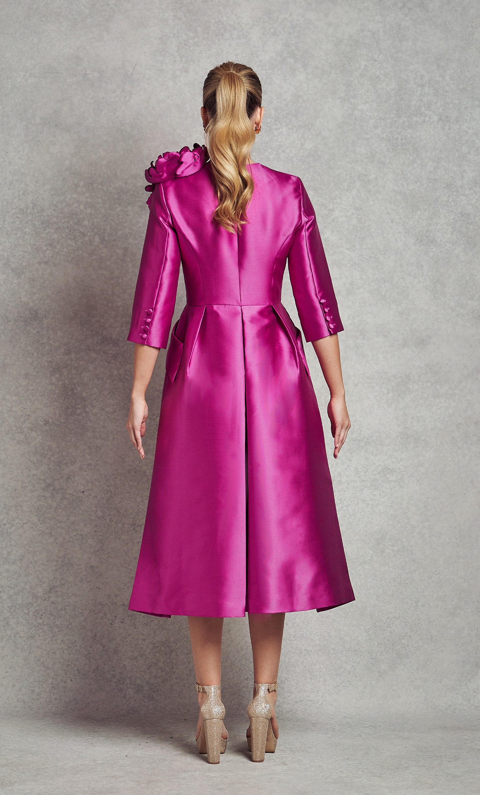 Jackie O Dress Coat - Fuchsia (With Embellishment)