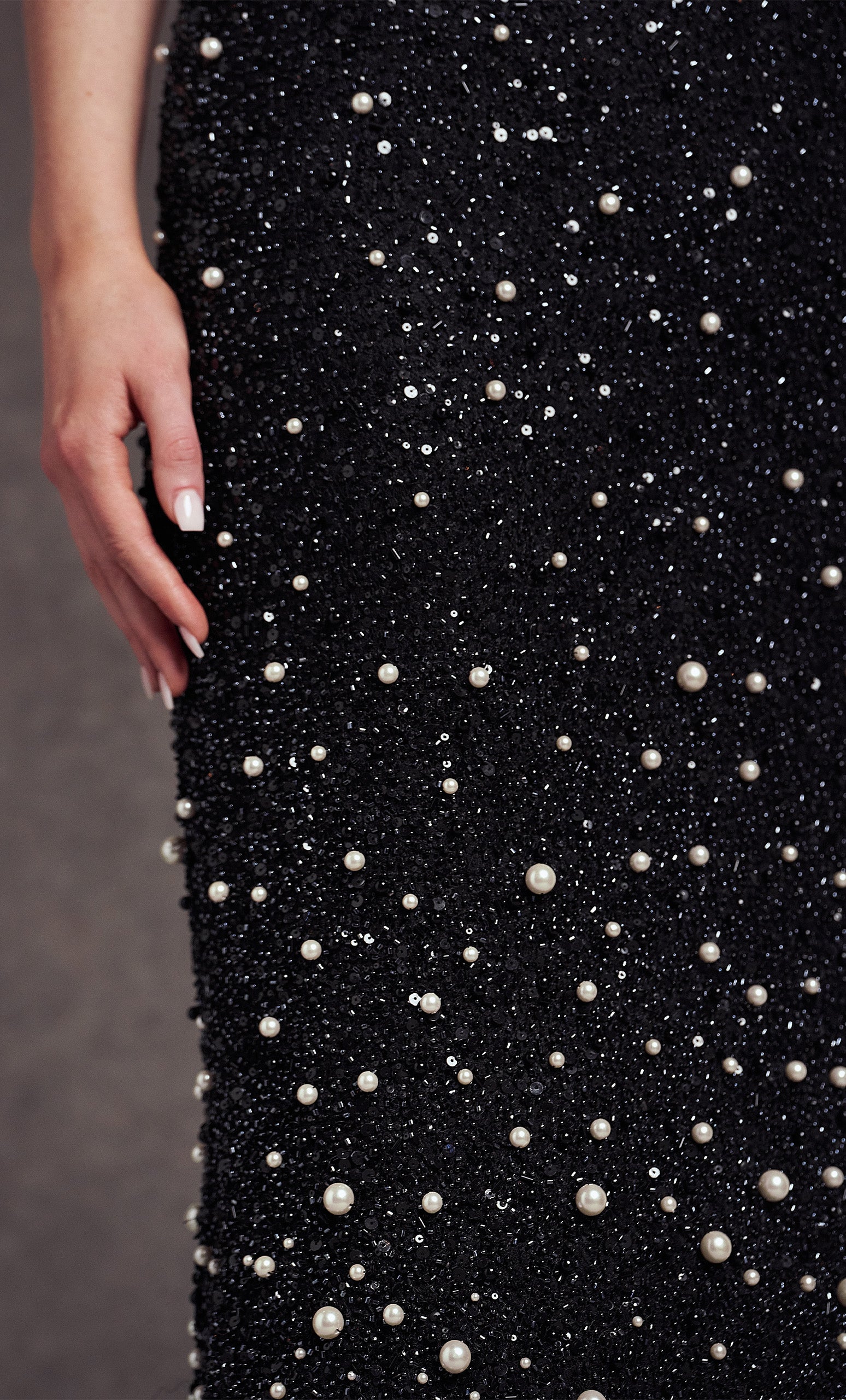 Karen Gown - Black / Off White Pearls (V1-C1)