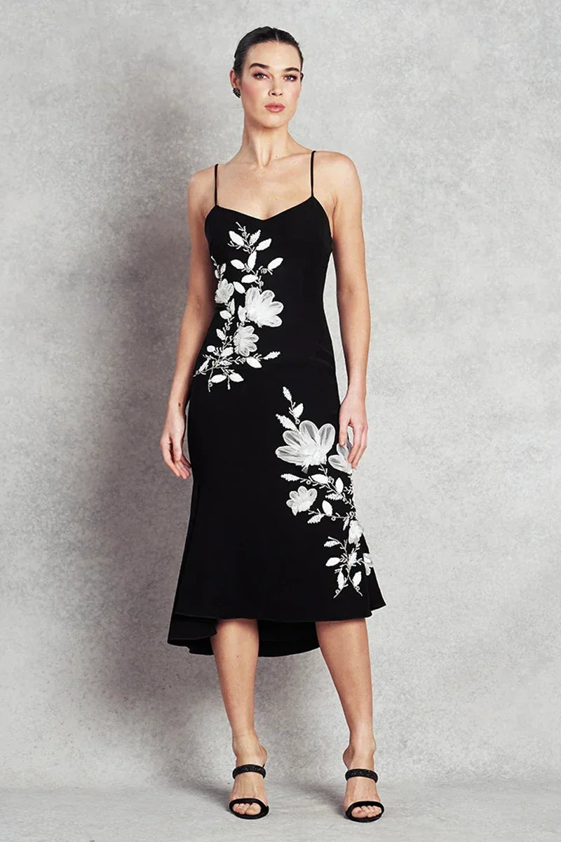 The Moonlight Dress - Black with White Floral Sequins