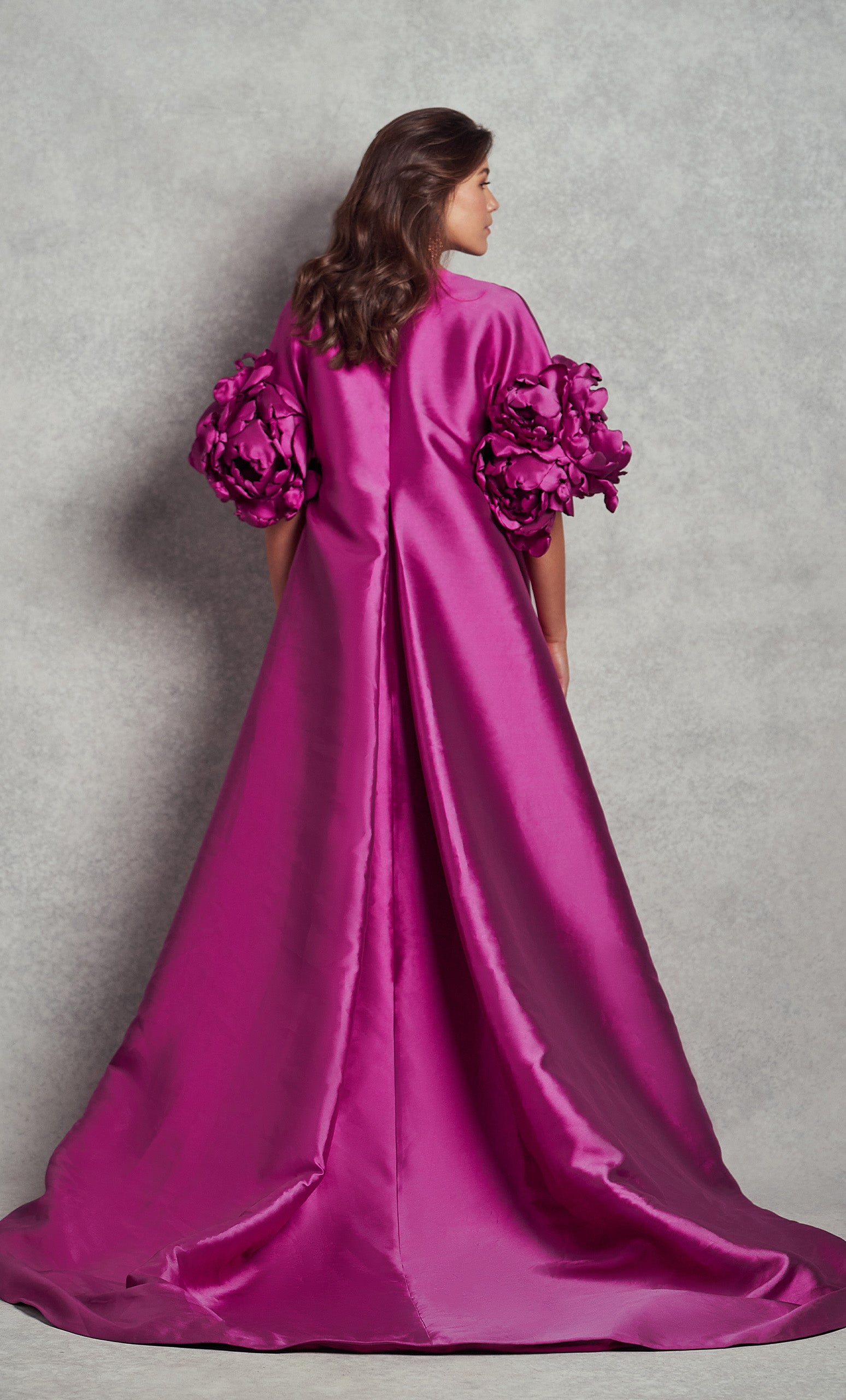 Augusta Long Evening Coat | FUCHSIA | WITH EMBELLISHMENT |